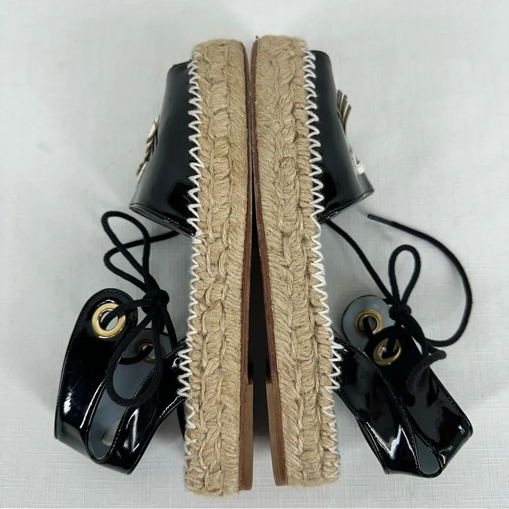 Chiara Ferragni Women's Size 37 Winking Black Patent Leather Platform Espadrille